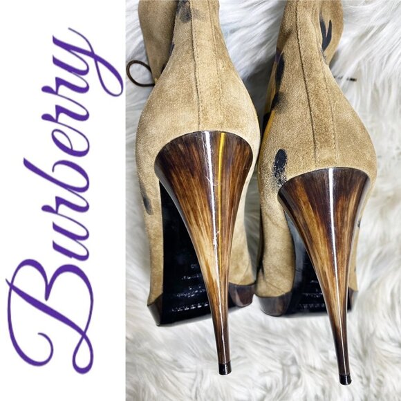 BURBERRY Suede Floral Hand Painted Peep Toe Stiletto Platform Ankle Bootie, Size - Picture 10 of 12